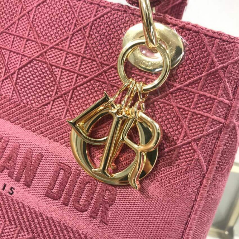 Dior Medium Lady D-Lite Bag Mallow Rose Cannage Embroidered