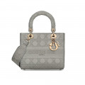 Dior Medium Lady D-Lite Bag Gray Cannage Embroidered