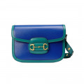 Gucci Horsebit 1955 Small Shoulder Bag Blue and Green Leather