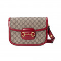 Gucci 1955 Horsebit Red GG Supreme Canvas Shoulder Bag