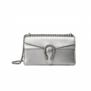 Gucci Dionysus Small Shoulder Bag in Silver Lame Leather